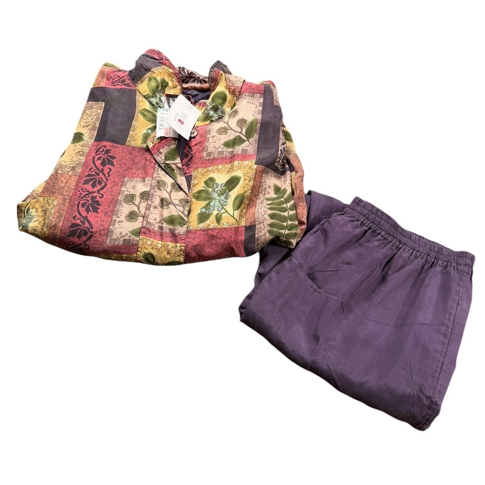NWT Vintage Stunt Sports Washable Silk Patchwork 2 Piece Purple Jacket Pants 2X